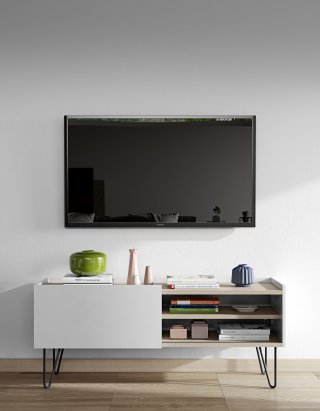 Meuble TV design NINA  Chêne clair et blanc